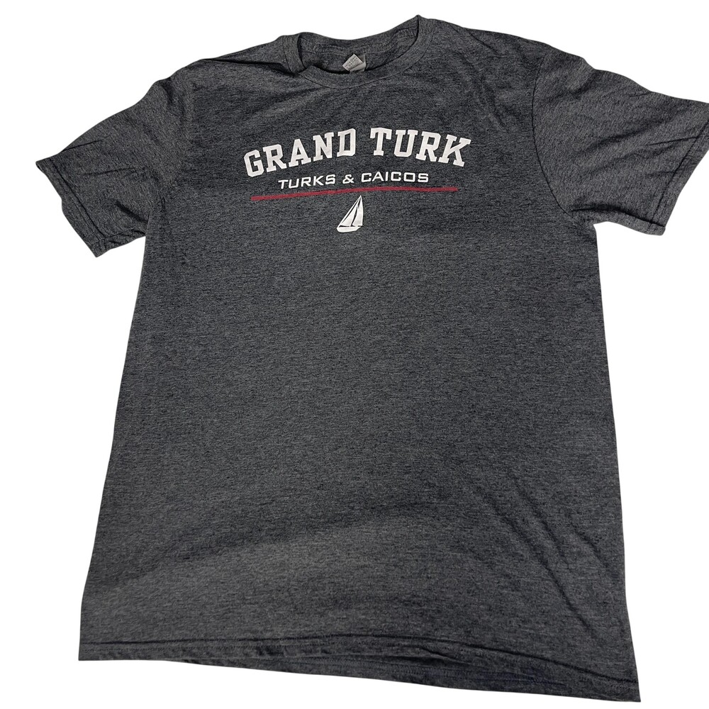 Grand Turk Shirt Mens Large Gray Turks & Caicos Graphic Tee Gildan Softstyle